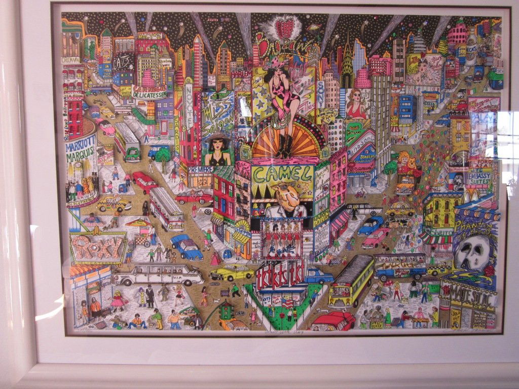 Charles Fazzino-3-D "Great White Way" 343/400: "Great White Way" New York City, 1992 by: 3-D Pop Artist Charles Fazzino. Comes with white frame. Measures with Frame 51-1/2" x 39-1/2". Frame is 2" x 3-1/2", slightly damaged on the frame, See photo.