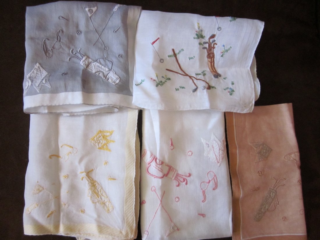 Vintage 6 Golf Handkerchief's: Lot of 5 Woman's Golf Hanky's