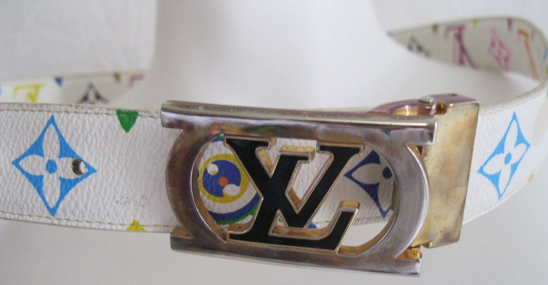 Louis Vuitton Multi-Color Belt: Louis Vuitton LV Multi-Color Monogram Belt.. Measures 36" with Belt Buckle. Small Stain, please see photo.