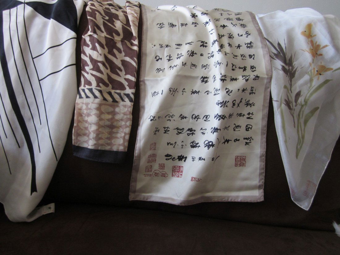 4 Designer Scarves-Bill Blass, Galanos: Designer Scarves, Bill Blass, Galanos, 2 Asian Scarves