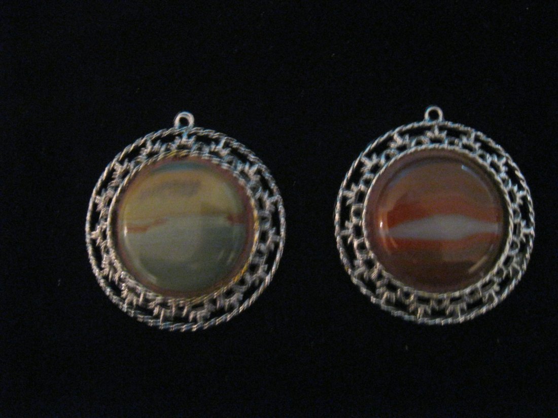 2 Huge Vintage Agate Pendants: Large Vintage Agate Pendants. Measures Approximately 2-1/4". Beautiful Colors