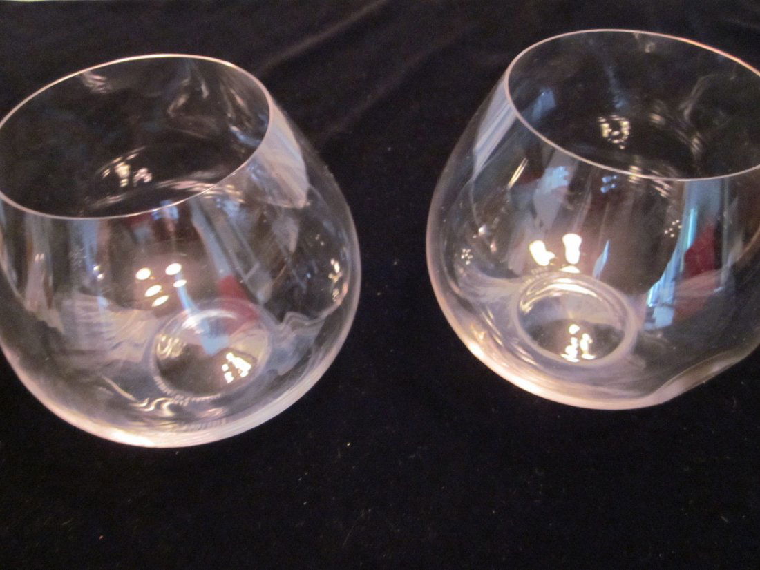 Pair of Tiffany Thumbprint Brandy Snifters: Pair of Vintage Tiffany & Co. Thumbprint Brandy Snifters. Made in Spain Designed by Elsa Peretti. Next to Thumbprint is a small scratch. See photos