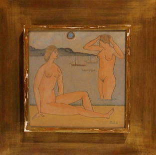 Manuel PAILOS (Uruguayan, 1914 - 2004): La baignade Ink, pastel and watercolor on paper Signed lower right 9.44 x 9.44 in. - 24 x 24 cm. Provenance: Private Collection, France