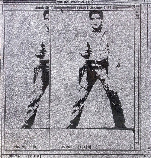 George PUSENKOFF Digital Elvis: George PUSENKOFF (born 1953) Digital Elvis, 1998 Pencil on paper, signed, titled and dated on the reverse. 48 x 46 in. – 121.9 x 116.8 cm.