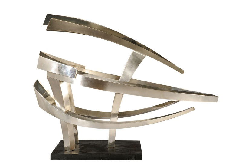 CLAUDE MERCIER (born in 1924)«Eridan II»: Exceptional satinated and polished nickel silvered sculpture. Signed «Cl.Mercier». Unique piece, circa 1978. 55 in. (140 cm) high, 71 in. (180 cm) length,37 3/4 in. (96 cm) wide (with base) A certif