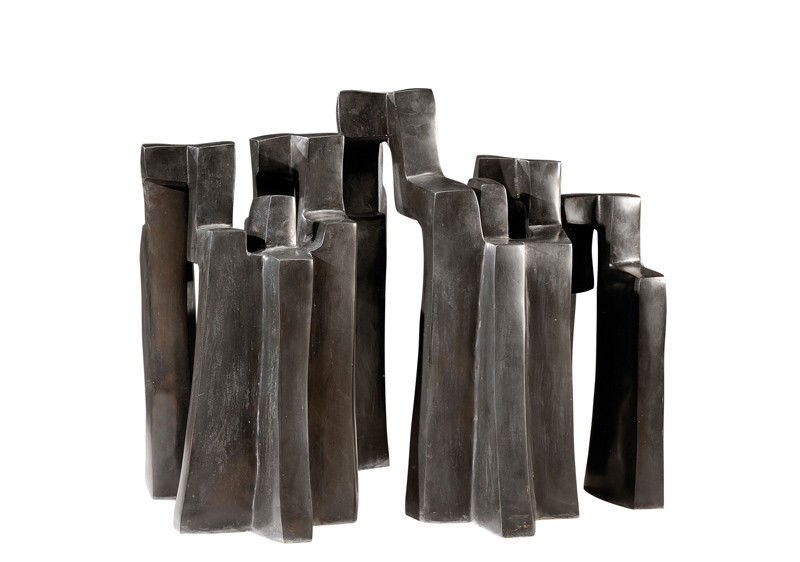PARVINE CURIE (born in 1936)«Mère-Procession»: Exceptional brown patinated bronze sculpture. Created in 1970. 34 in. ( 86 cm) high, 43 1/3 in. (110 cm) wide 27 1/2 in. (70 cm) depth