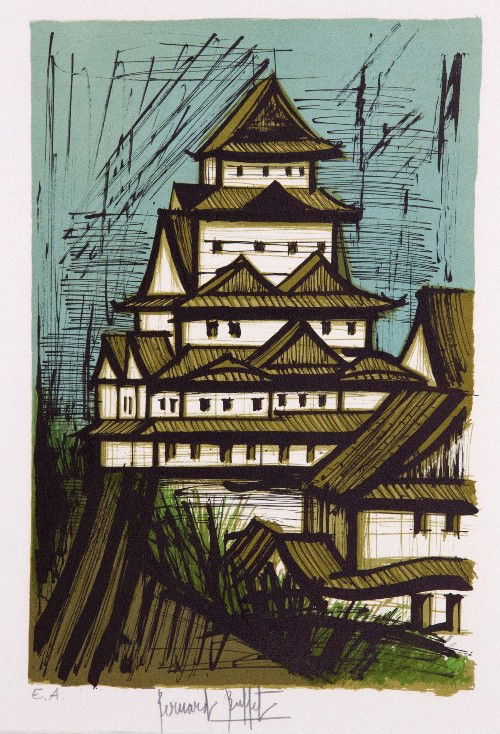 Bernard BUFFET - Chateau nagoya: Bernard BUFFET (1928 - 1999) Château nagoya – From the Portfolio Le voyage au Japon, 1981 Lithograph in colors on Arches paper signed in pencil lower middle, annotated E.A. (épreuve d'artiste) low
