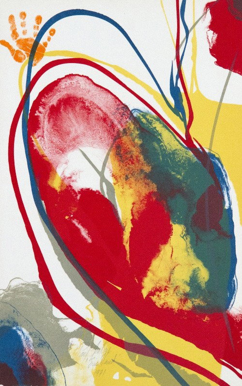 Paul JENKINS - Composition pur Eric: Paul Jenkins (born 1965) Composition pour Eric, from souvenirs de portraits d'artistes - Jacque Prévert: Le coeur à l'ouvrage, 1971 Lithograph in colors signed, dated, and annotated Eric hand in pen