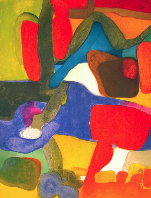 Maurice ESTEVE - Rouge et Bleu: Maurice ESTEVE (1904 - 2001) rouge et bleu, 1963 Lithograph in colors on Arches paper signed in pencil, annotated E.A. (épreuved'artiste) lower left, printed by Mourlot, Paris Edition: artist's proof