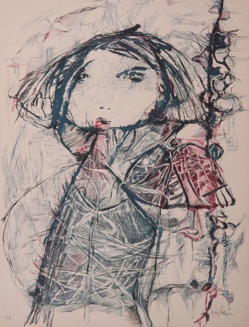 Gina PELLON (born in 1926) , Blue figure: Gina PELLON (born in 1926) Cuban school Blue figure Colour lithograph, signed lower right, inscribed E/A lower left. 65 x 50 cm - 25 1/2 x 19 3/4 in.