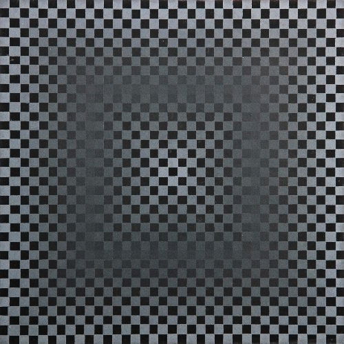 Antonio ASIS (born in 1932) , Composition in grey a: Antonio ASIS (born in 1932) Argentinian school Composition in grey and black, 1965 Acrylic on panel, signed and dated on the reverse 50 x 50 cm - 19 3/4 x 19 3/4 in.