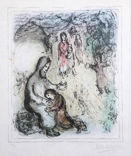 Marc CHAGALL (1887-1985), Jacob’s Blessing: Marc CHAGALL (1887-1985) Jacob’s Blessing Colour lithograph, signed lower right and numbered 44/50 lower left 44 x 36.5 cm - 17 1/4 x 14 3/8 in.