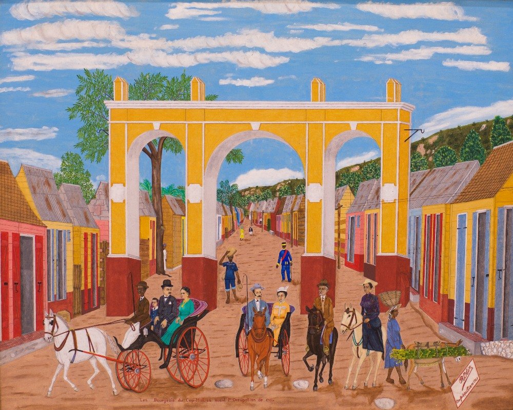 Philome OBIN (1892 - 1986): Title, Year: The Bourgeoisie of Cap-Haitien Before the Occupation of 1915, Philome OBIN (1892 - 1986) The Bourgeoisie of Cap-Haitien Before the Occupation of 1915, circa 1961 Oil on masonite, signed a