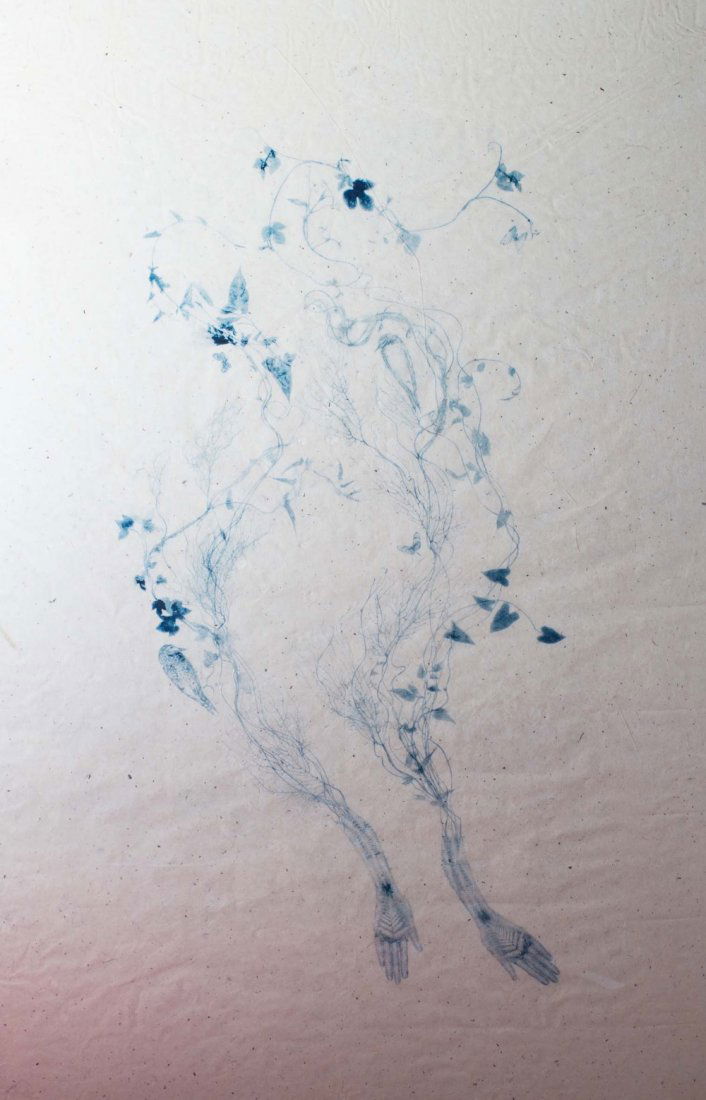 Valerie HAMMOND Voyageur: Valerie HAMMOND American School Voyageur Relief printed lithograph on handmade Kozo paper Unique variable print 71 x 47.5 in. - 180.5 x 121 cm.