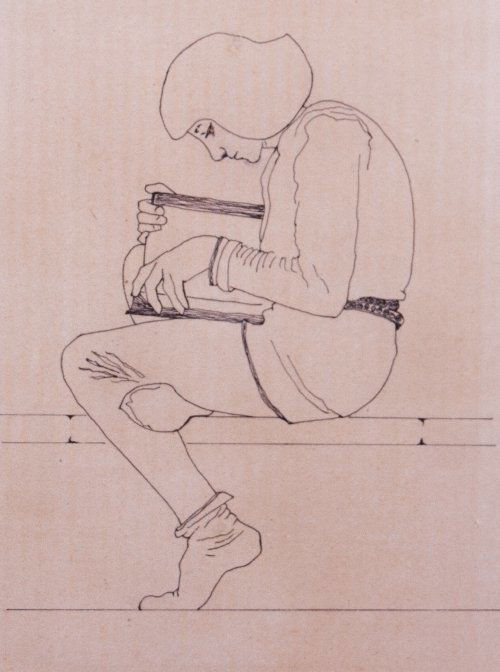 Maxfield PARRISH (1870-1966) Book Reading Figure: Maxfield PARRISH (1870-1966) Book Reading Figure Ink on paper laid on cardstock 12 x 9.5 in. – 30.5 x 24 cm. Provenance Collection of Alma Gilbert and Peter Smith, New Hampshire Owners of Maxfield P