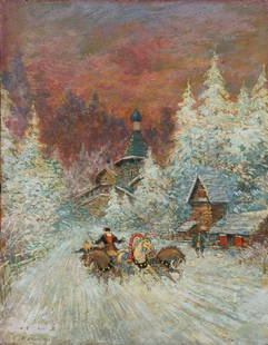 Konstantin Alexeievitch KOROVIN (1861-1939) A Troika: Konstantin Alexeievitch KOROVIN (1861-1939) Russian school A Troika Oil on cardboard, signed lower left 16.1 x 12.6 in. - 41 x 32 cm.