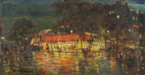 Konstantin Alexeievitch KOROVIN (1861-1939) Paris by ni: Konstantin Alexeievitch KOROVIN (1861-1939) Russian school Paris by night Oil on panel, signed and situated Paris lower left 4.7 x 8.7 in. - 12 x 22 cm.