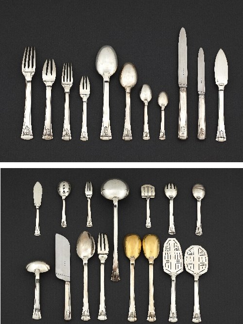 “Dinard”, a 147 piece silver flatware service: Jean PUIFORCAT (1897-1945) “Dinard”, a 147 piece silver flatware service, the model designed in 1929, manufactured in the 1930s. This set is comprised of: Twelve dinner knives, twelve dinner forks