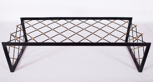 Low Coffee Table, Tour Eiffel, Edition 2000: Edition Jean ROYÈRE (1902-1981) French School Tour Eiffel, model ca. 1947 Low Coffee Tables, Edition 2000 Constructed of lacquered metal and brass decorated with a geometric lattice design and a glas