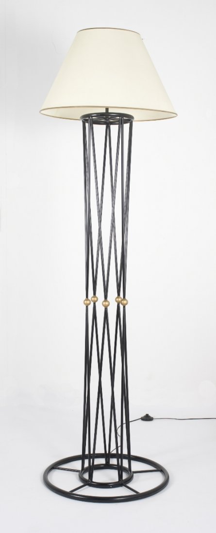 Standing Lamp, Edition 2000: Edition Jean ROYÈRE (1902-1981) French School Standing Lamp, Edition 2000 Black Lacquered metal assembly constructed on a base of two concentric circles 20.5 x 20.5 x 64.5 in. - 52 x 52 x 164 cm. A c