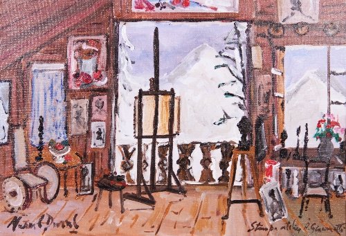 Atelier Alberto Giacometti: Marcel DUVAL (1890-1985) French School Atelier Alberto Giacometti Oil on canvas; signed lower left and titled lower right. 15 x 21.75 in. -- 38 x 55 cm.