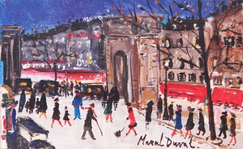 Paris la nuit: Marcel DUVAL (1890-1985) French School Paris la nuit Oil on canvas; signed lower right and reverse. 8.75 x 13.75 in. -- 22.4 x 35 cm.