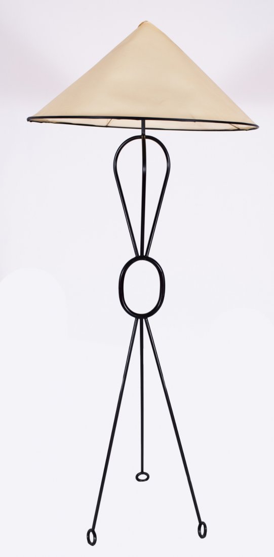 Yo-Yo, model ca. 1956: Jean ROYERE (French, 1902-1981) Yo-Yo, model ca. 1956 Standing lamp Black Lacquered Metal standing on tripod base 18.75 x 17 x 65.5 in. - 47.5 x 43 x 166.5 cm.