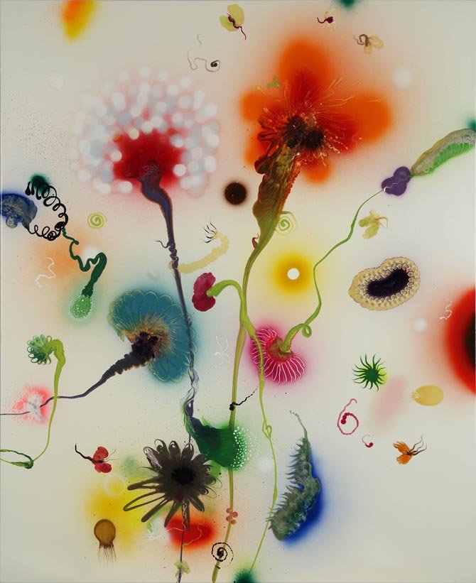 Thierry FEUZ (born in 1968): Thierry FEUZ (born in 1968) 4 seasons/Psychotropical Summer, 2008 Lacquer, glitter and acrylic on canvas 43.5 x 35.5 in. – 110.5 x 90.2 cm.