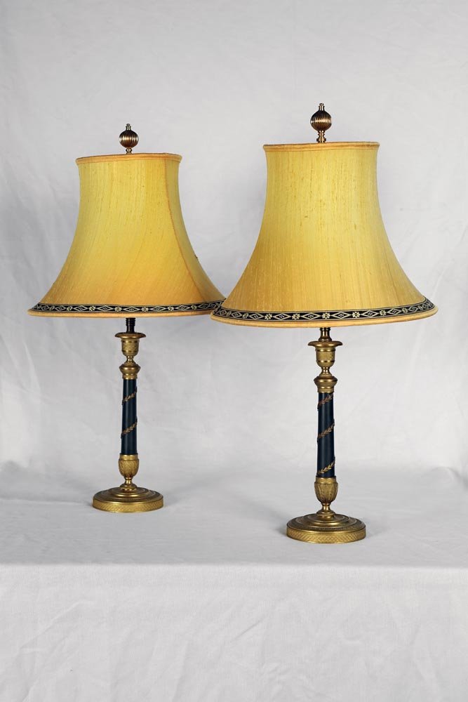 A Pair of Blue Neoclassical Ormolu Table Lamps H: 14 (1 of 1)