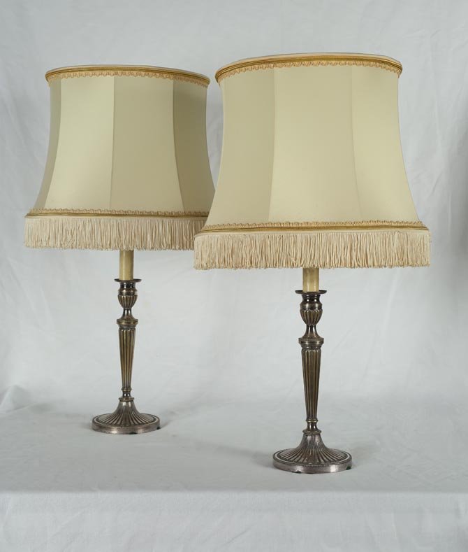 A Pair of Bronze Candle Holder Lamps H: 26 in. - 66.04 (1 of 1)