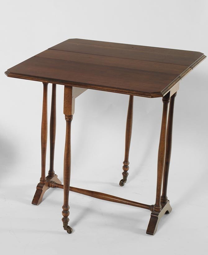 A Drop-Leaf Brandt Walnut Side Table Engraved B and: A Drop-Leaf Brandt Walnut Side Table Engraved B and Stamped Brandt on bottom Closed: 24 x 6 x 26 in. - 60 x 15 x 66 cm. Extended: 26 x 6 x 26 in. - 66 x 15 x 66 cm.
