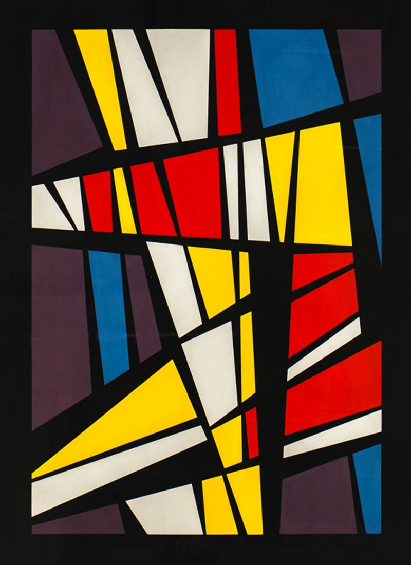 Jose Pedro COSTIGLIOLO (Uruguayan, 1902-1985): Jose Pedro COSTIGLIOLO (Uruguayan, 1902-1985) Carton-Vitral, 1960 Gouache on cardboard Signed, titled and dated on the reverse 35.43 x 27.55 in. - 90 x 70 cm. Note on the back: Cartn Para Vitral (16)