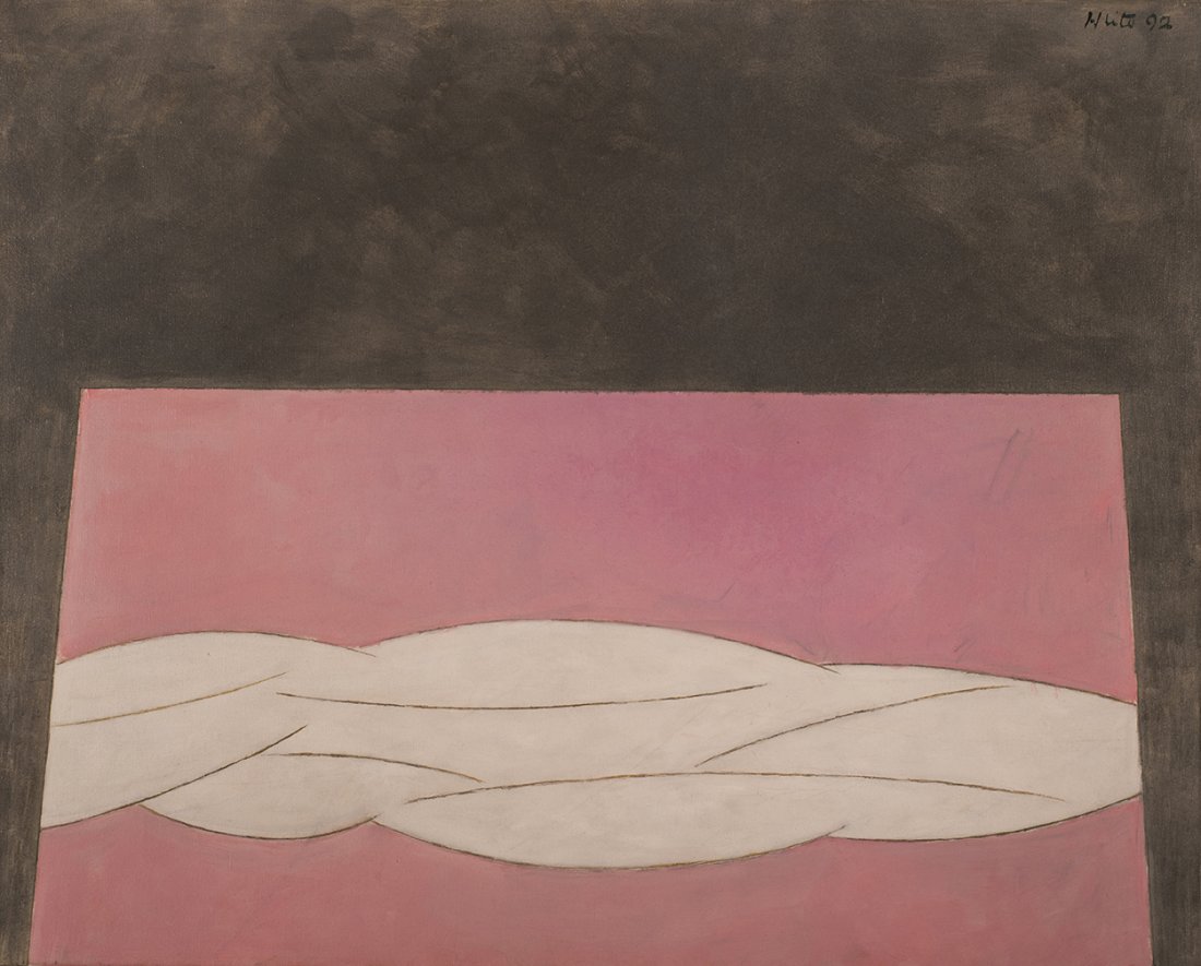 Alfredo HLITO (Argentine, 1923-1993): Alfredo HLITO (Argentine, 1923-1993) Efigie en plano inclinado, 1992 Acrylic on canvas Signed and dated upper right Countersigned, titled and dated on reverse 32.2 x 40 x 1.5