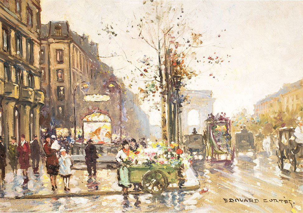 Edouard CORTES (French, 1882-1969): Edouard CORTES (French, 1882-1969) Métro George V – Champs Elysées, 1955 Oil on canvas Signed lower right 12 x 17 in. - 31 x 43.5 cm. This works is accompanied by a certificat