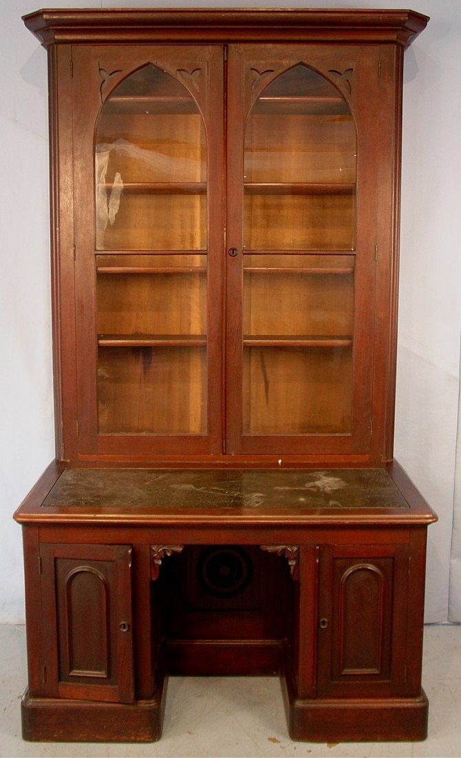 194: Walnut victorian Plantation desk, all or: Walnut victorian Plantation desk, all original from Gov. Montague's home in VA, ca 1860, 90 in. tall, 35 in. deep, 50 in. wide