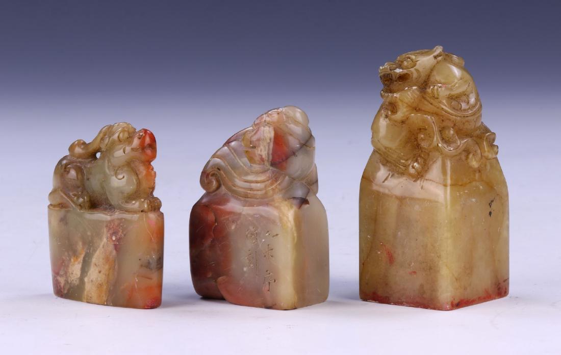 THREE (3) CHINESE SOAPSTONE CARVED SEALS (1 of 4)