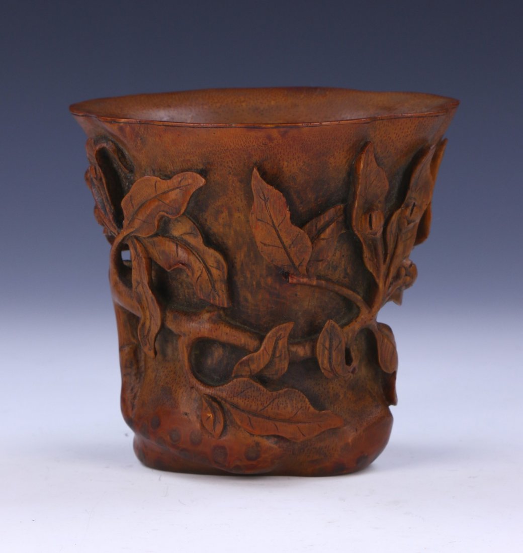 A CHINESE BAMBOO CARVED LIBATION CUP (1 of 5)