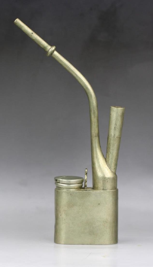 CHINESE ANTIQUE SILVER & WHITE BRASS OPIUM PIPE (1 of 3)