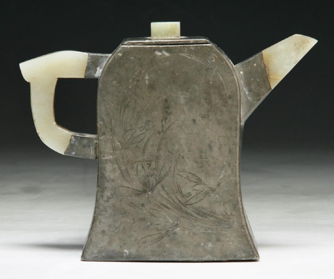 A RARE CHINESE ZISHA TIN WRAPPED TEAPOT INLAID WITH (1 of 3)