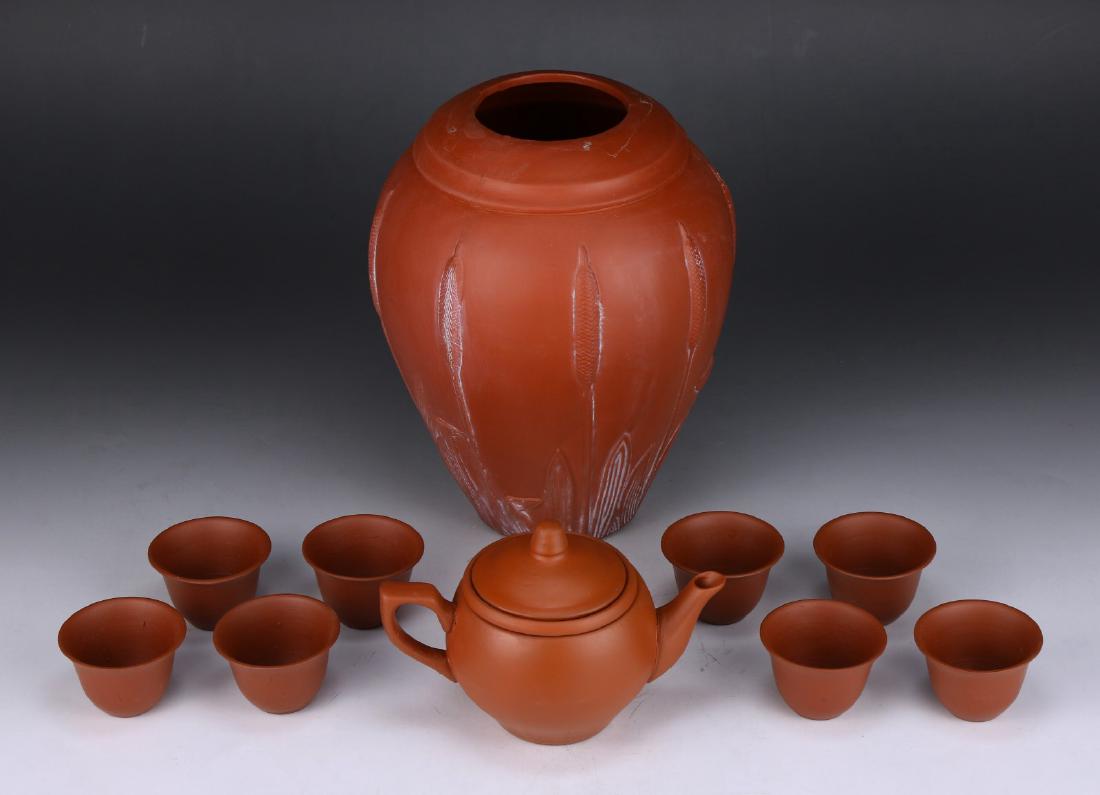 TEN (10) CHINESE ZISHA TEA SET & VASE (1 of 4)