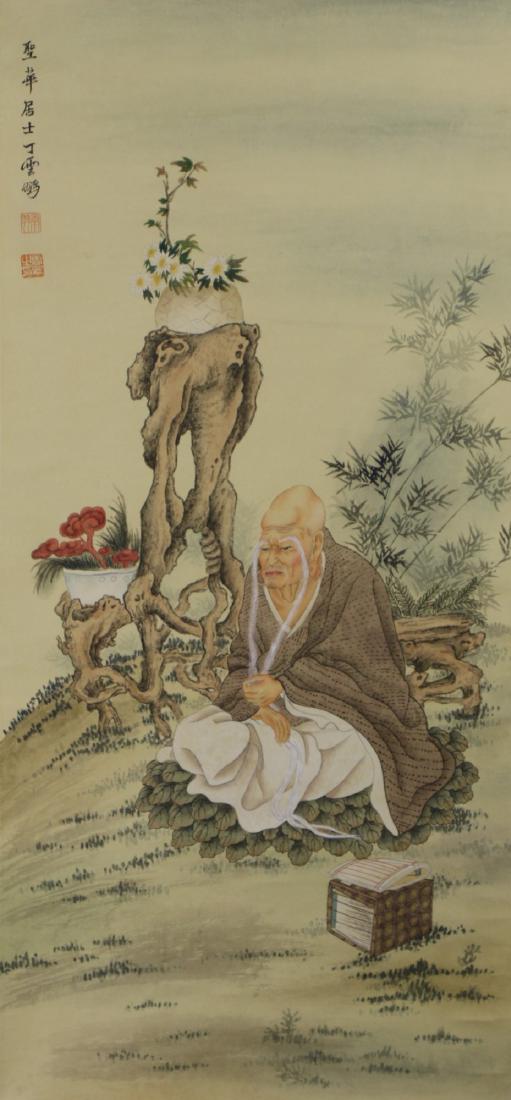 A CHINESE PAPER HANGING PAINTING SCROLL BY DING, (1 of 3)