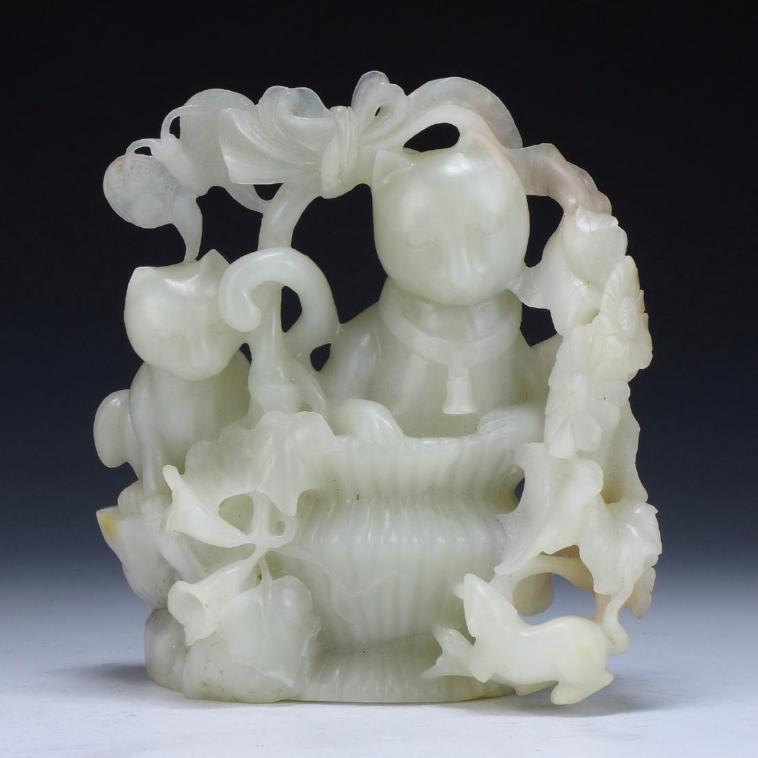 A CHINESE JADE CARVED CAT GROUP (1 of 5)