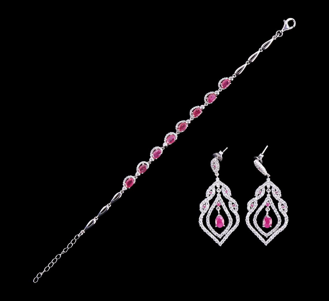 THREE (3) RUBY AND DIAMOND BRACELET & EARRING SET (1 of 3)