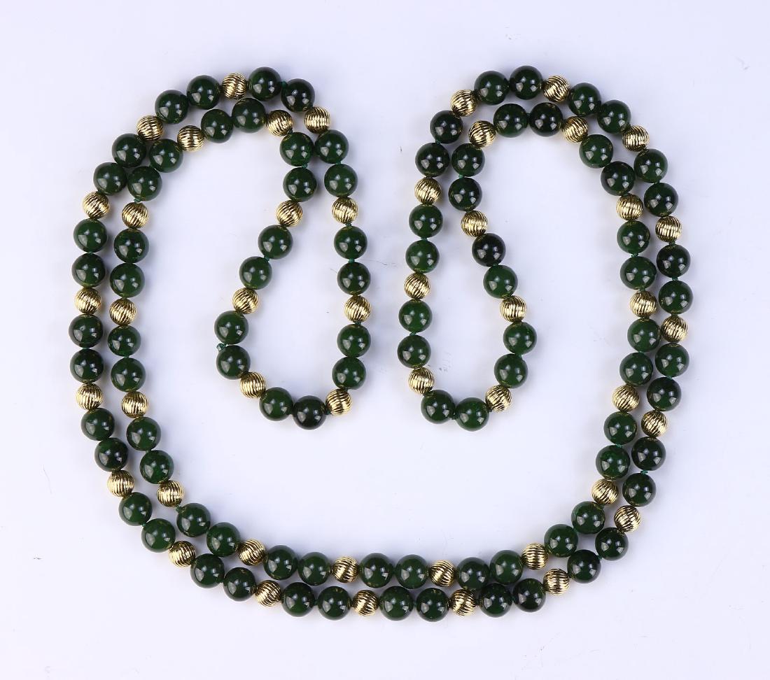 A SPINACH JADE & 14K GOLD BEADED NECKLACE (1 of 2)