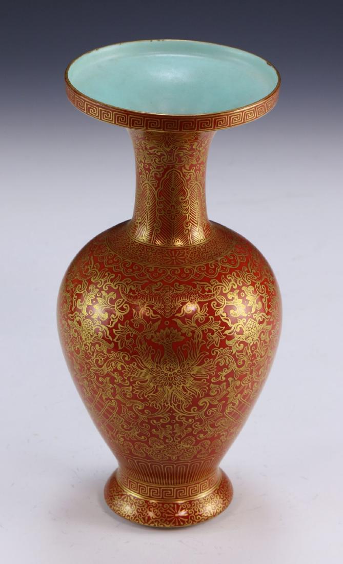 A CHINESE ANTIQUE GILT & IRON RED GLAZED PORCELAIN VASE (1 of 5)