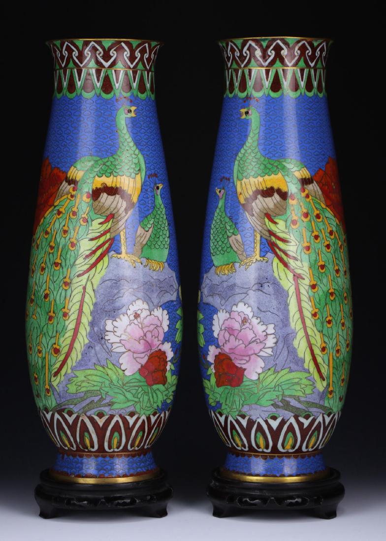 PAIR CHINESE CLOISONNE ON BRONZE VASES (1 of 8)