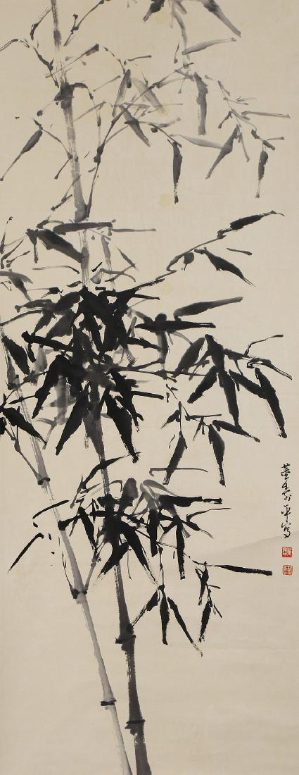 A CHINESE PAPER HANGING PAINTING SCROLL BY DONG, (1 of 4)