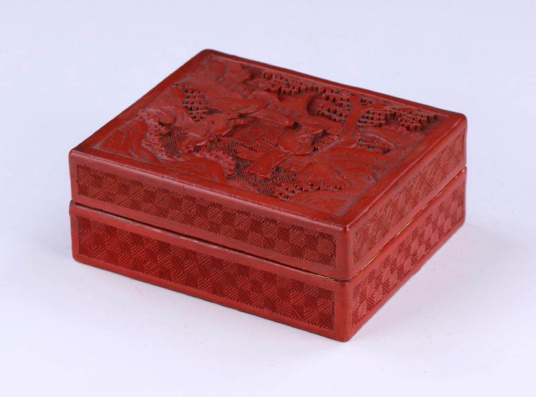 A CHINESE ANTIQUE RED CINNABAR LACQUER LIDDED CASE (1 of 3)