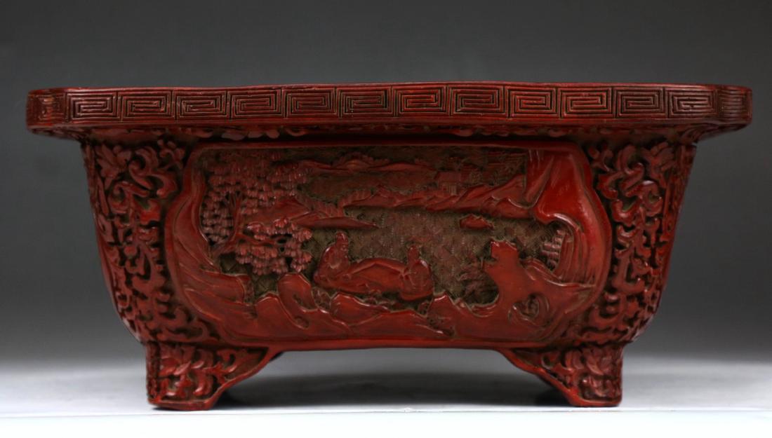 A RARE QIANLON CARVED CINNABAR LACQUER RECTANGULAR (1 of 5)