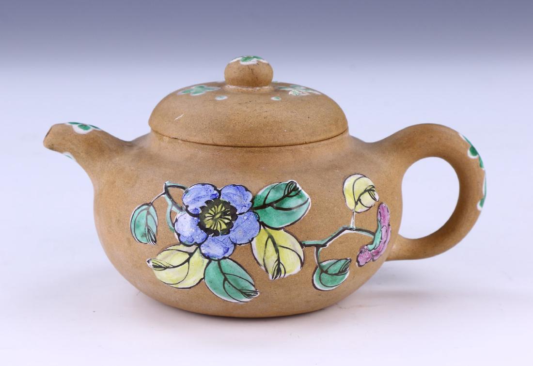 A CHINESE YIXING POLYCHROME ZISHA TEAPOT (1 of 8)